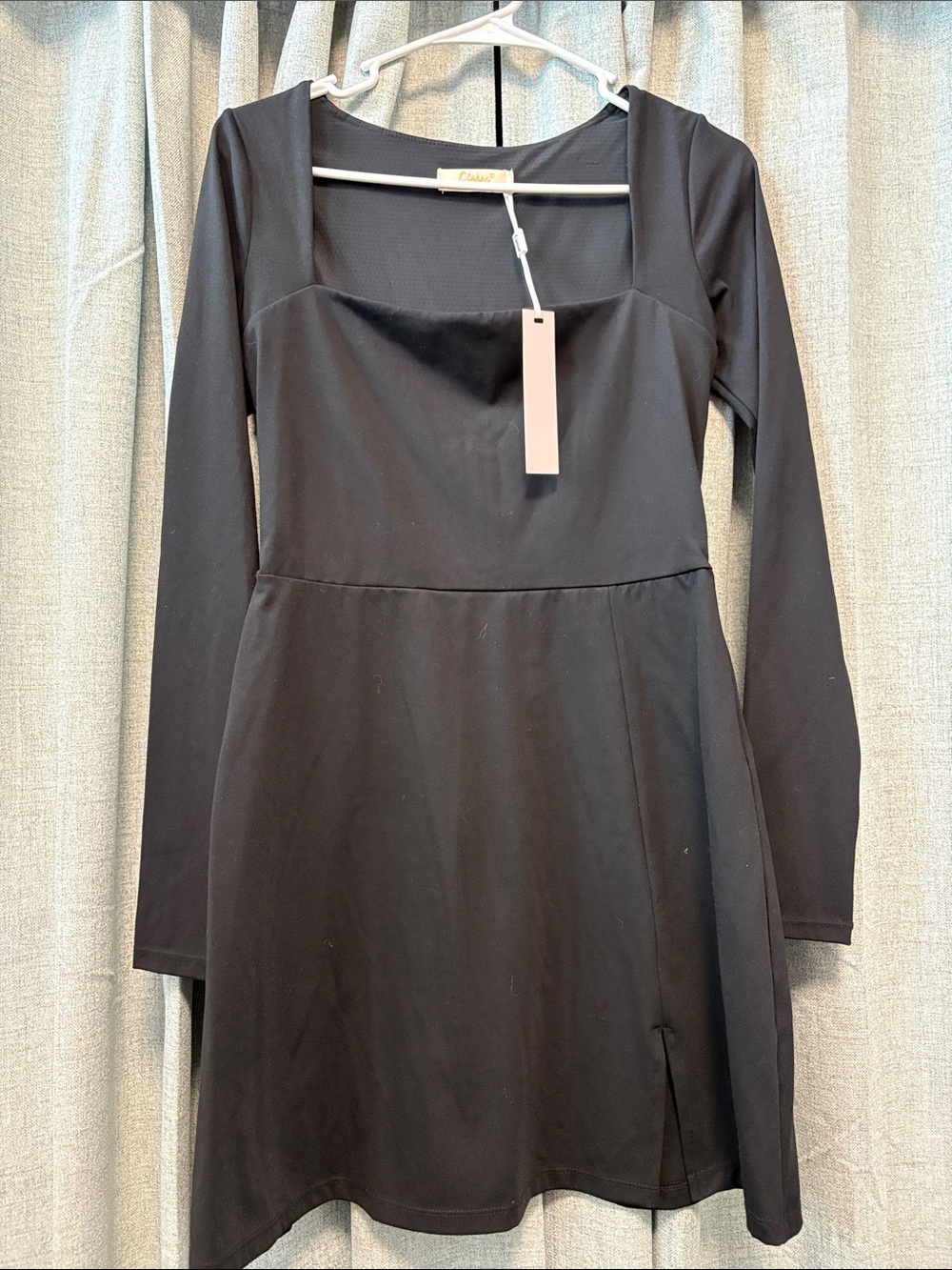 Classic Black Square-Neck Long-Sleeve Dress